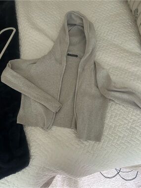 Brandy Melville Light Gray Ribbed Hooded Cardigan